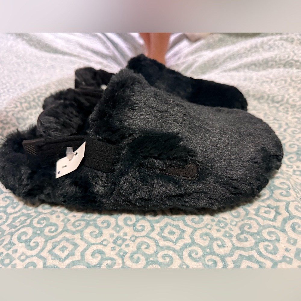 Nike Black Furry Slippers